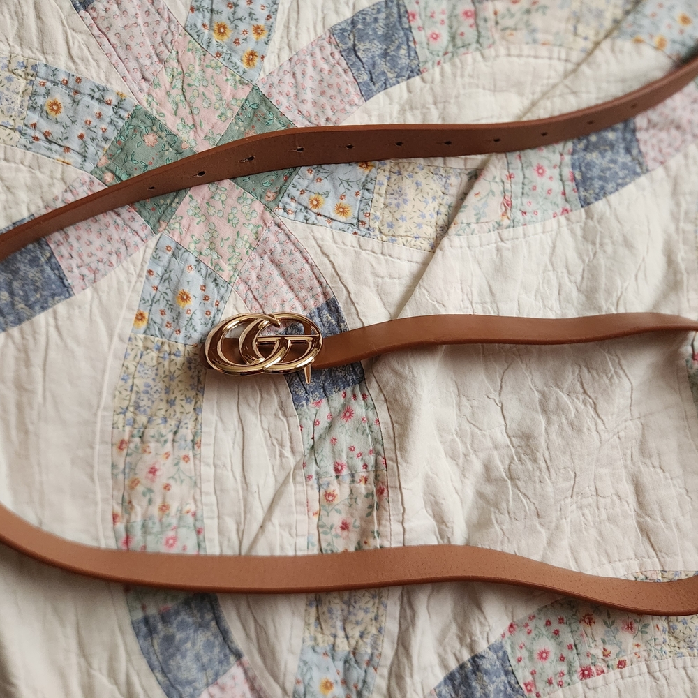 Brown Leather Belt with Gold Buckle